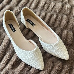 Cream Textured Loafers